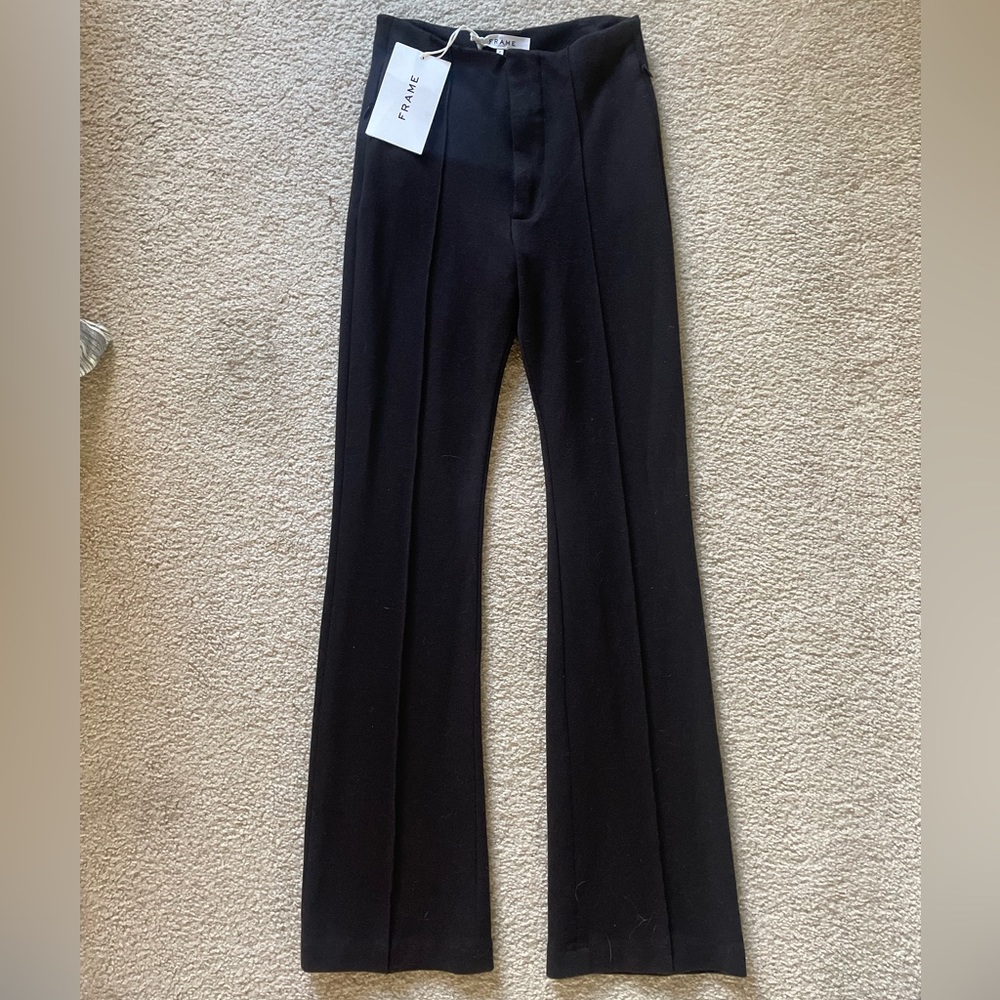 Frame Pintuck Jersey Trouser Dark Brown, Size 0 Gem